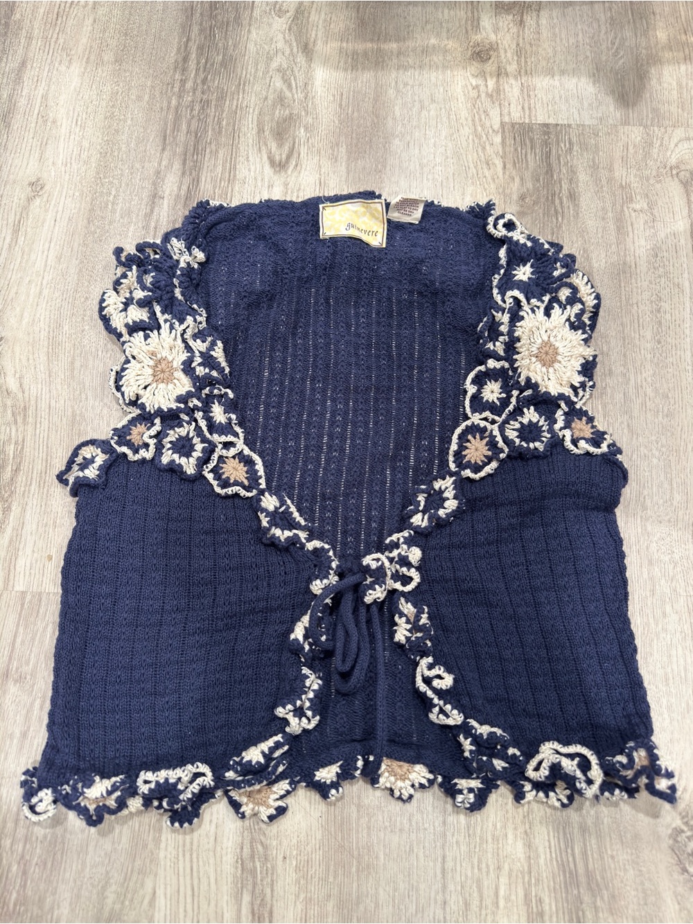 Navy Crochet-Trim Knit Vest size small